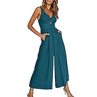 YUTANRAL Womens Wide Leg Jumpsuits 2024 Spring Summer High Waisted Sleeveless Casual Dressy Rompers Vacation Outfits