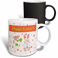 3dRose Easter Egg Bunny Rabbit With Flowers On Dots Orange Peach And Green Magic Transforming Mug, 11 oz, Multicolored