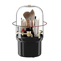 Makeup Brush Holder Organizer with Lid, 360 Rotating Make Up Brushes Storage, Suitable for Vanity Cosmetic Pen or Eyeliner Organizer(Elegant Black)