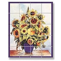 Dolls House Sunflower Mosaic Art Picture Tile Embossed Card Wall Mural Accessory