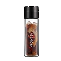 Double Wall Glass Tea and Coffee Cold Brew Bottle, Black, 12oz (SM18501K)