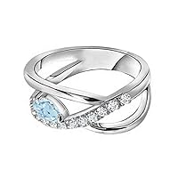 Criss Cross Pear Shaped Aquamarine Ring with Simulated Diamond 9K Gold