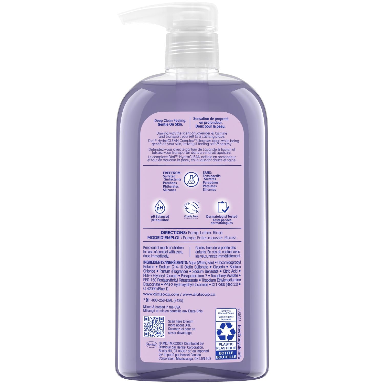 Dial Body Wash, Calm & Soothe Lavender & Jasmine Scent, 23 Fl Oz, Pack Of 3