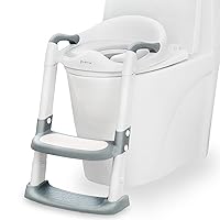Kylinton® Potty Training Seat with Step Stool Ladder for Kids, 2 in 1 Foldable Toddler Potty Seat for Toilet, Splash Guard Comfotable and Anti-Slip Pad for Boys Girls, Grey
