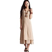 Womens Cotton Double Layers Sleeveless Long Casual Summer Dress