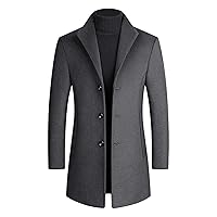 Men's Casual Mid-Length Trench Coat Single Breasted Slim Fit Business Pea Coats Winter Lapel Windbreaker Jacket