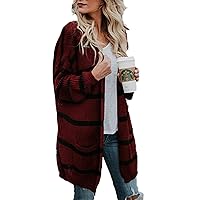 Andongnywell Womens Cardigan Striped Sweaters Open Front Colorblock Knit Coat Outwear Boho Pockets Loose Long Pullover
