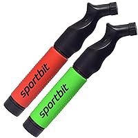 SPORTBIT Duopack Ball Pumps - Push & Pull Inflating System - Great for All Exercise Balls - Volleyball Pump, Basketball Inflator, Football & Soccer Ball Air Pump - Goes with Needles Set, Red + Green