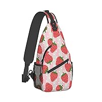 Strawberry Print Trendy Casual Daypack Versatile Crossbody Backpack Shoulder Bag Fashionable Chest Bag