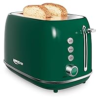 2 Slice Toaster Retro Stainless Steel Toaster with Bagel, Cancel, Defrost Function and 6 Bread Shade Settings Bread Toaster, Extra Wide Slot and Removable Crumb Tray (Dark Green)