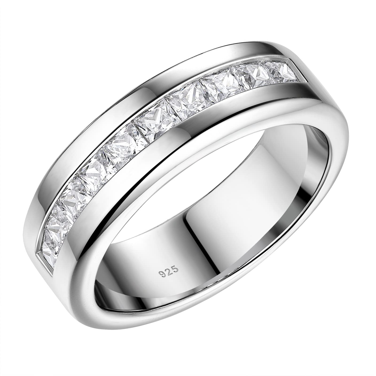SweetJew Men's Wedding Rings 925 Sterling Silver Ring Princess Round Cut White AAAAA Cubic Zirconia Size 8-13