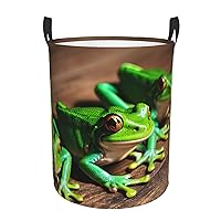 Funny Frogs Round waterproof laundry basket,foldable storage basket,laundry Hampers with handle,suitable toy storage