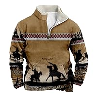 Aztec Sweatshirts for Men Casual Long Sleeve 1/4 Zip Pullover Sweaters Fleece Stand Collar Tops S-5XL