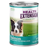 Health Extension Wet Dog Food, Gluten and Grain-Free, Healthy Natural Food Canned for Puppies, Salmon Recipe (12.5 Oz / 362 g) (Pack of 12)