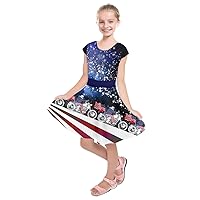 PattyCandy Big Little Girls 4th of July USA American Flag Patriotic Kids Short Sleeve Dress Size for 2yrs-13yrs
