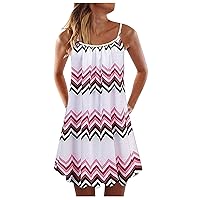 Casual Dresses for Women Sexy Sling Round Neck Sleeveless Bohemian Print Pleated Stretch Loose Soft Tank Large Dress