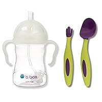 b.box Sippy Cup (Glow in the Dark)+ Cutlery Combo Pack (Passion Splash): Includes Weighted Straw Sippy Cup and Toddler Cutlery with Patented FLORK™ Utensil. Ages 6 Months to Toddler