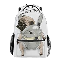 ALAZA Pug Dog Print Puppy Funny Quote Large Backpack for Kids Boys Girls Student Personalized Laptop iPad Tablet Travel School Bag with Multiple Pockets