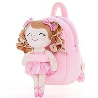 Gloveleya Toddler Girls Backpack for Kids with Soft Toys Plush Curly Ballerina Doll Pink 9 Inches