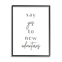 Say Yes to New Adventures Phrase Minimal Typography, Designed by Birch&Ink Black Framed Wall Art, 24 x 30, Off- White