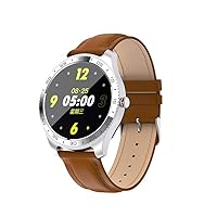 Smart Watch Full Touch Steel Box Leather Table with Heart Rate Monitor Smart Watch Business Android iOS,Benrenshangmao (Color : Silver)