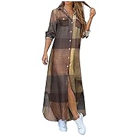 Dresses for Women Plus Size, Fashion Womens Casual Loose Sexy Long Sleeve Pocket Button Shirt Print Dress