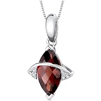 PEORA Garnet and Diamond Pendant for Women 14K White Gold, Genuine Gemstone Birthstone, 2.26 Carats Marquise Cut, 12x6mm, with 18 inch Chain