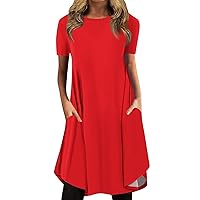 Corset Dress for Women Casual Sundress Solid Color/Print Round Neck Pullover Mini Dress Loose Short Sleeve Dress Red XX-Large