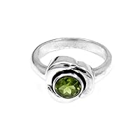 Round Green Peridot Stackable Sterling Silver Ring for Women
