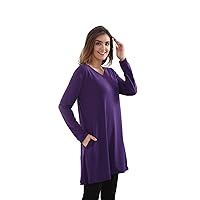 Womens Loose T-Shirt Dress Casual V-Neck Soild Swing Tunic Long Tops with Pocket