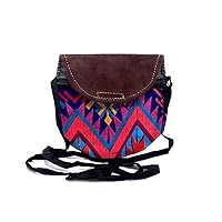 Mini Round Multicolored Tribal Embroidered Vegan Leather Suede Slim Purse Crossbody Bag Boho Accessories