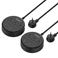 Power Strip with USB 2-Pack, NTONPOWER Travel Power Strip Flat Plug, 3 Outlets and 2 USB Ports Desktop Charging Station, Wall Mount, 5ft Extension Cord, Compact for Cruise Ship, Nightstand and Office