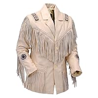 LEATHERAY Men's Fashion Western Genuine Cowboy Jacket Native American Wears Fringed & Beaded Jacket Cow Leather