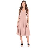 Donna Morgan Women's Stretch Crepe Elbow Sleeve V-Neck Fit and Flare Midi Dress