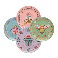 7.75 inches Melamine Dessert Plates Set of 4, Reusable Dishwasher Safe Plates for Outdoor and Indoor, Bugs