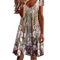 XJYIOEWT Floral Spring Dresses for Women 2024 Maxi, Women's V Neck Floral Print Loose Dress Summer Long Dressy Maxi Dre