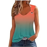 Womens Gradient Casual Tank Tops Novelty Sleeveless Shirts Funny Graphic Tee Vests Scoop Neck Loose Tunic Blouse