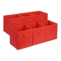 Amazon Basics Collapsible Fabric Storage Cube Organizer with Handles, 13 x 13 x 13 Inch, Red - Pack of 6