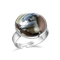 Koala Animal Adjustable Rings for Women Girls, Stainless Steel Open Finger Rings Jewelry Gifts