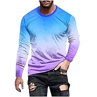 Men's Trendy Long Sleeve T-Shirts Graphic Tees Novelty Gradient Printed Fashion T-Shirt Fall Casual Blouse Tops 2023