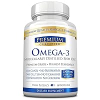 Omega-3 - Pharmaceutical Grade - Daily Serving 2500g with 900mg EPA and 600mg DHA - 60 Softgels - Improve Mood, Boost Cardiovascular Function