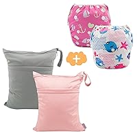 ALVABABY 2pcs Baby & Toddler Swim Diapers with 2pcs Cloth Diaper Wet Dry Bags Waterproof Reusable