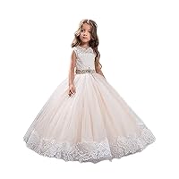 2018 Round Neck Sleeveless Lace Flower Girl Dresses Tulle Vintage Pageant Gowns