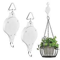 2 Pack Plant Pulley Retractable Pulley Plant Hanger,Adjustable Plant Pulley Hanger,Adjustable Hanging Flower Basket Hook Hanger for Garden Hanging Basket Pots and Bird Feeder - White
