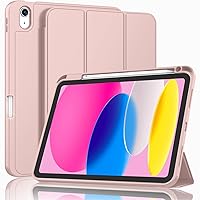 ZryXal New iPad 10th Generation Case 10.9 Inch 2022 with Pencil Holder, Smart iPad Case with Soft TPU Back [Support Auto Wake/Sleep] (Rose Pink)