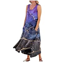 Sleeveless Dress Sleeveless Dress for Women 2024 Marble Print Fashion Loose Fit Casual Trendy U Neck Dresses with Pockets Purple XX-Large