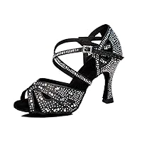Women's Peep Toe Cross Strap Glitter Synthetic Rhinestones Salsa Tango Wedding Party Sandals