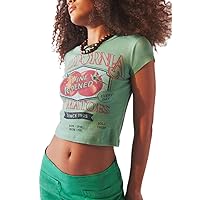 Womens Y2k Print Crop Baby Tees Aesthetic Vintage Graphic T-Shirt Summer Slim Fit Tops for Teen Girls Streetwear