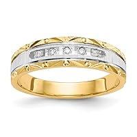 14k Prong set and Rhodium 1/20 Carat Diamond Trio Mens Wedding Band Size 10.00 Jewelry Gifts for Men