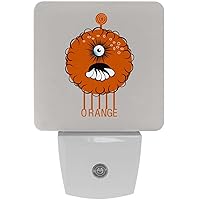 Funny Cartoon Robot Orange Night Light (Plug-in), Smart Dusk to Dawn Sensor Warm White LED Nightlights for Hallway Bedroom Kids Room Kitchen Hallway, 2 Packs